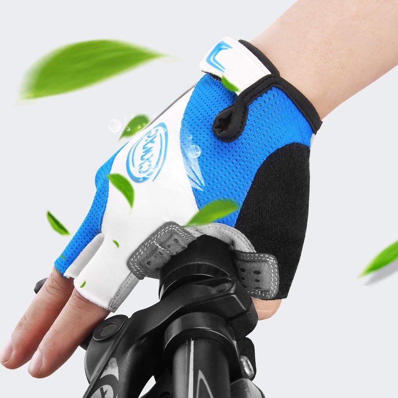 CXWXC Cycling Gloves for Men Women - Breathable Gel Road Mountain Bike Riding Gloves - Anti-Slip Half Finger Glove for Fitness Cycling Training Outdoor Sports (Blue, L) - Image 5